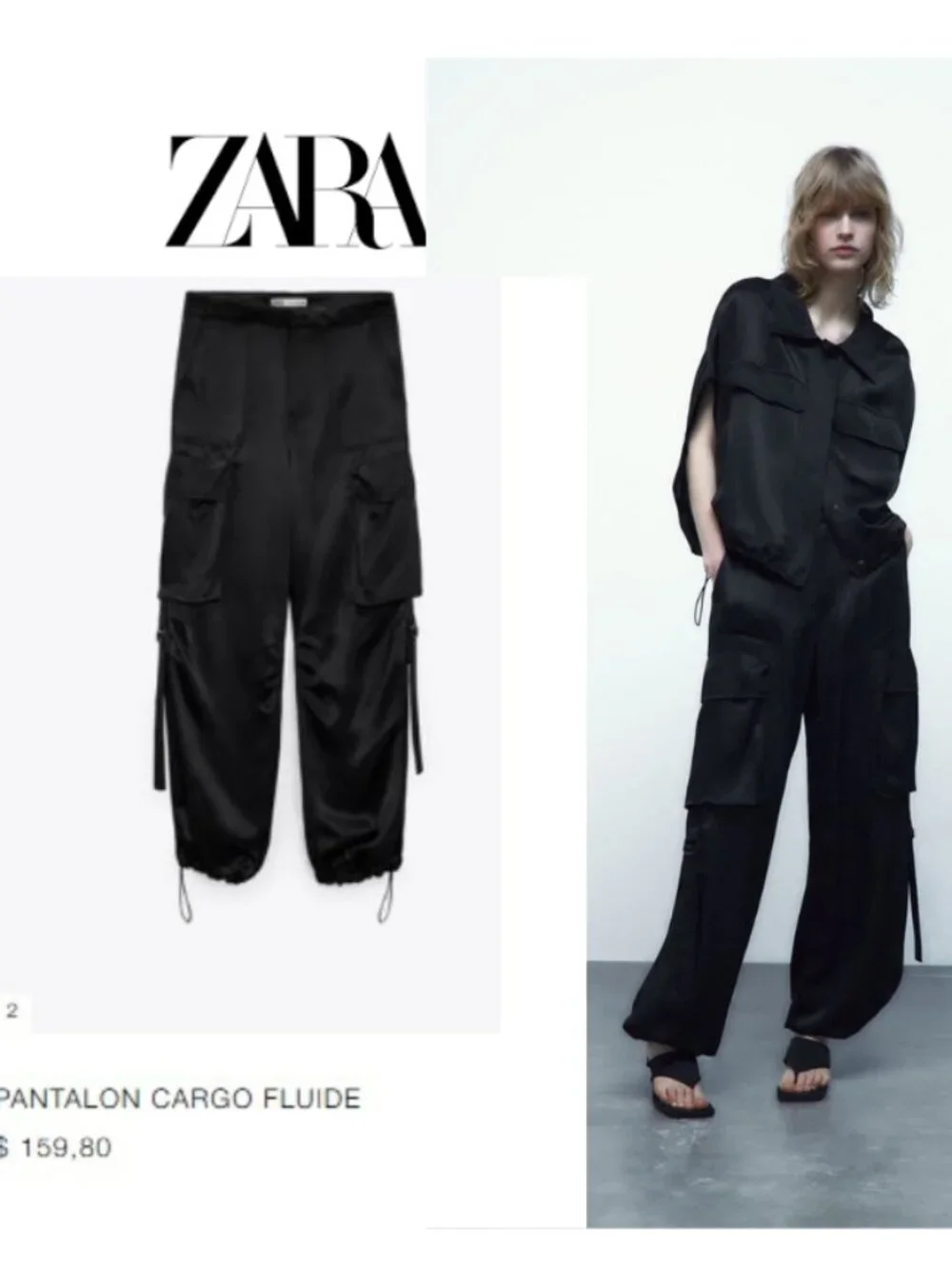 NWT Black Satin Cargo Pants Large - Picture 1 of 3